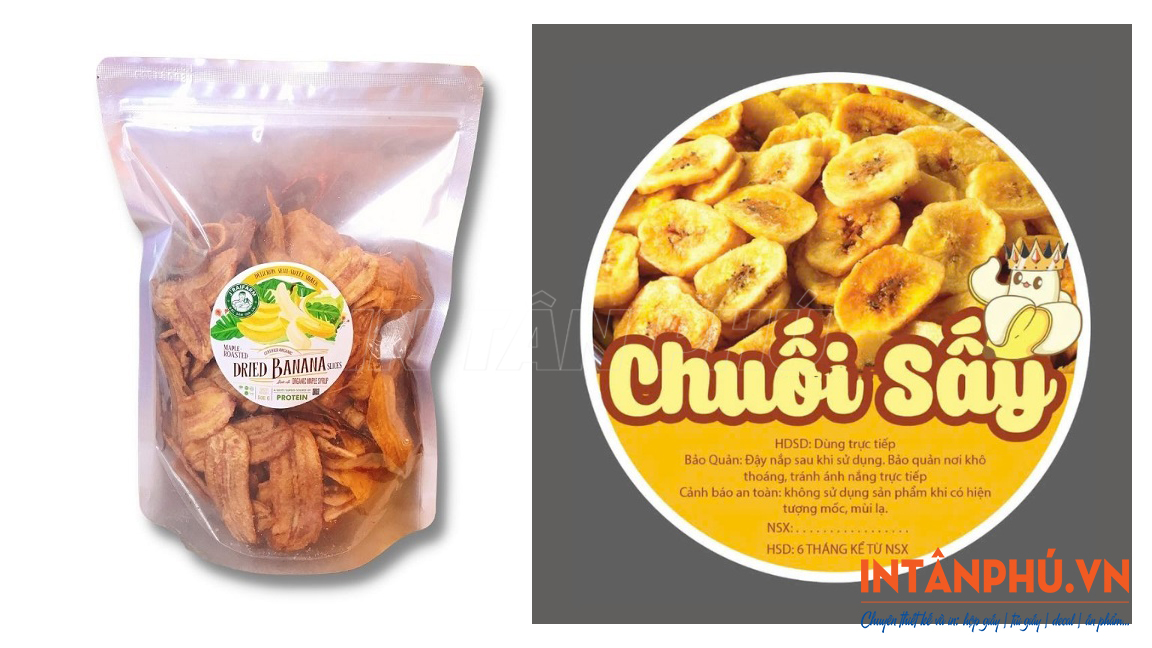 Kích thước tem nhãn chuối sấy