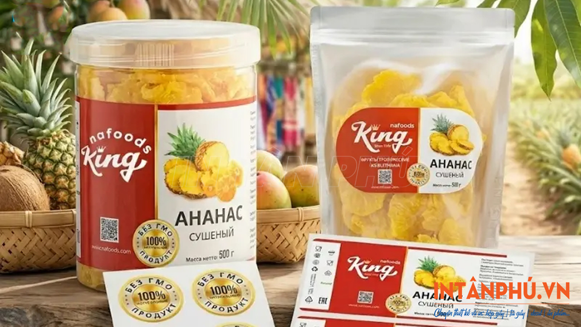 Mẫu tem nhãn dứa sấy đẹp