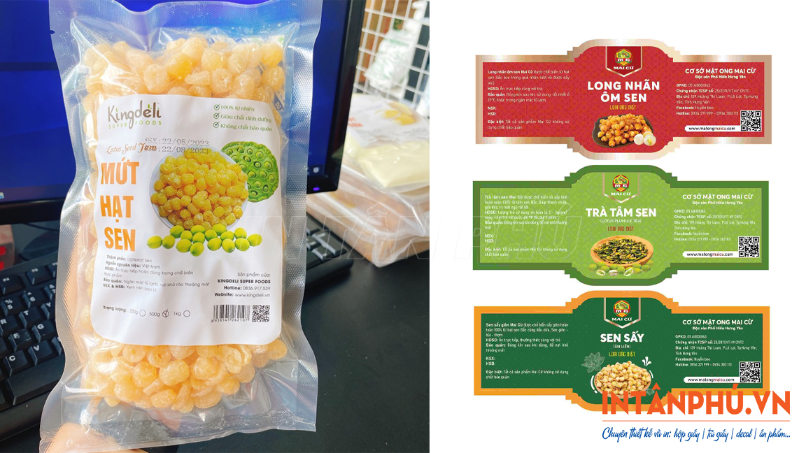Chất liệu in tem mứt hạt sen phổ biến