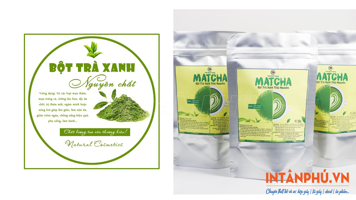 Mẫutem nhãn bột trà xanh đẹp