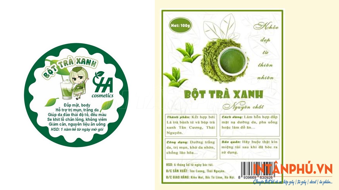 Mẫu tem nhãn bột trà xanh đẹp
