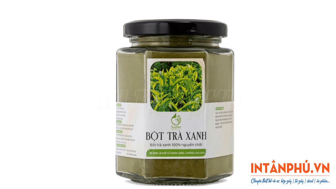 Mẫu tem nhãn dán hũ bột trà xanh đẹp