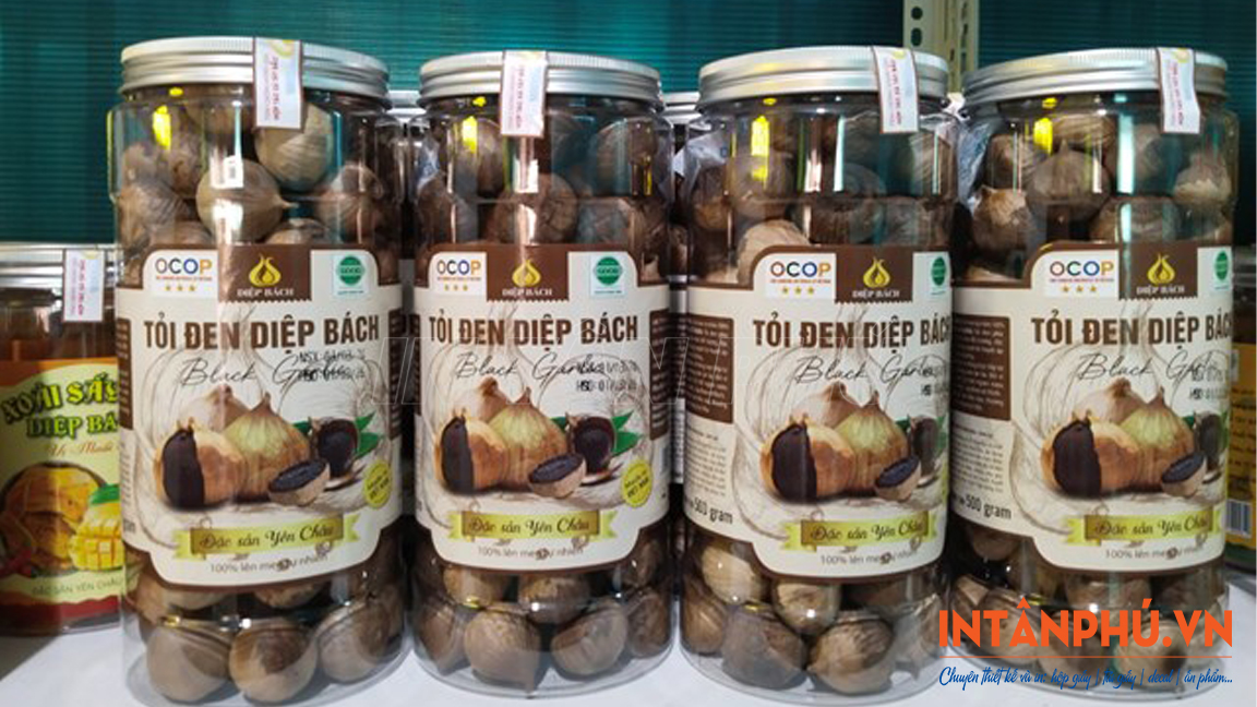 Mẫu tem nhãn tỏi đen dán thân hũ
