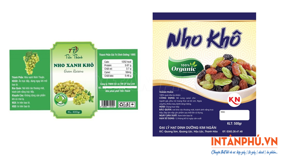 Kích thước tem nho khô thông dụng